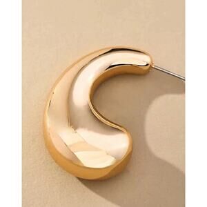 anthropologie Gold Tone Thick Curved Bean Drop Earrings Chunky 1.5”